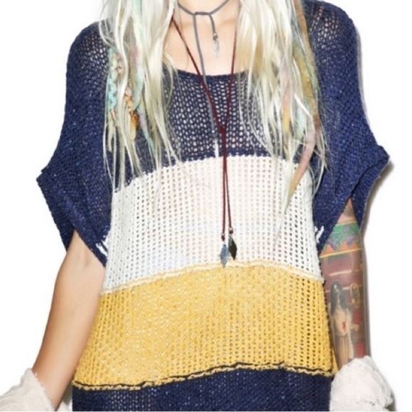 𝅺Wildfox estate striped blocked open knit sweater - Picture 1 of 12
